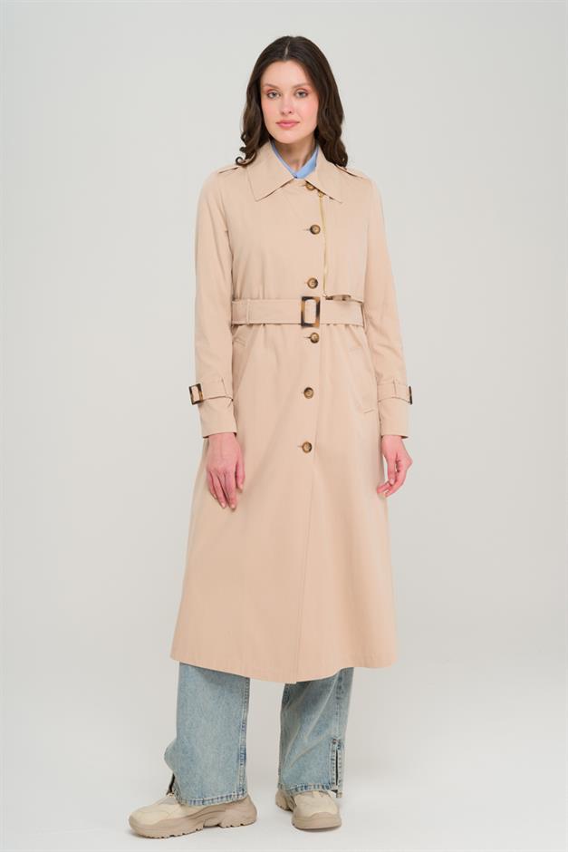 Unlined Trench Coat with Zipper and Epaulette Detail IVORY 6697