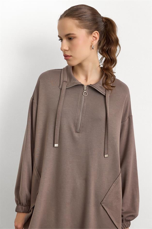 Fermuar ve Kup Detaylı Örme Sweat Takım VİZON 9385-TK