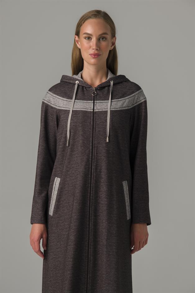 Fermuarlı Garni Detaylı Kalın Örme Astarsız Kap ANTRASİT 6279