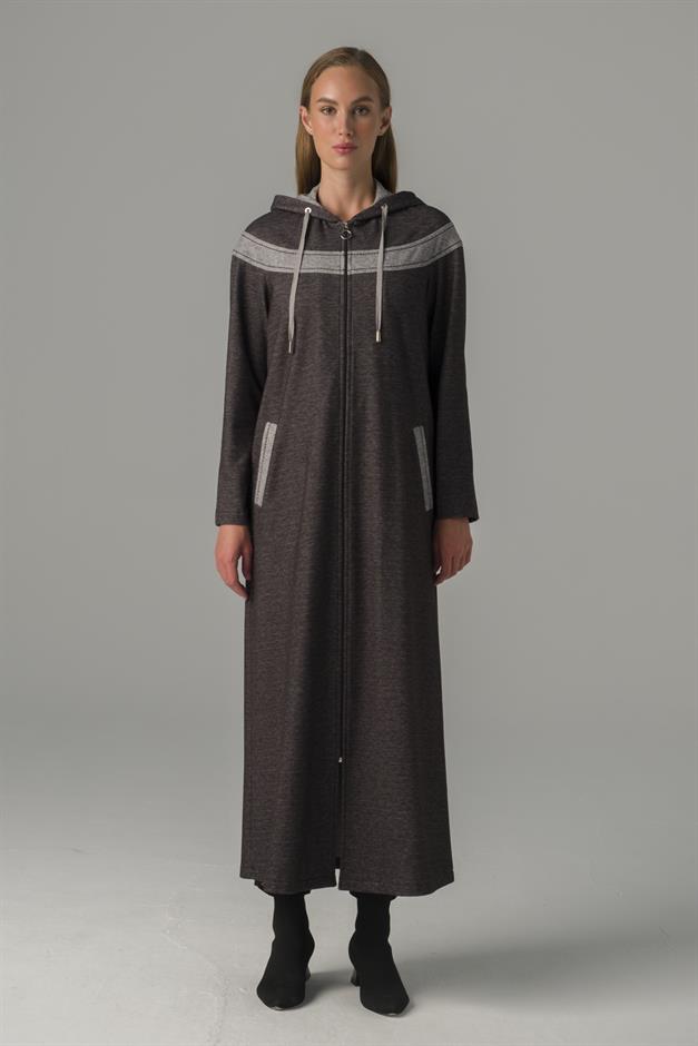 Fermuarlı Garni Detaylı Kalın Örme Astarsız Kap ANTRASİT 6279