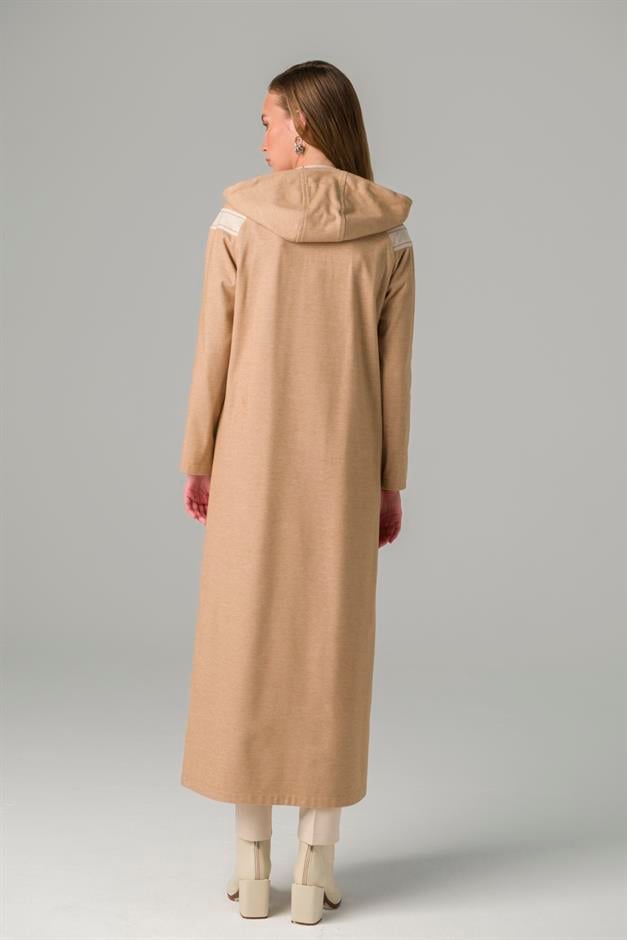 Zippered Garni Detailed Thick Knitted Unlined Coat CAMEL 6279