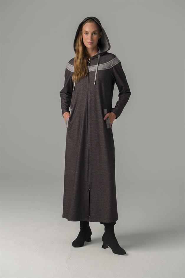 Fermuarlı Garni Detaylı Kalın Örme Astarsız Kap ANTRASİT 6279