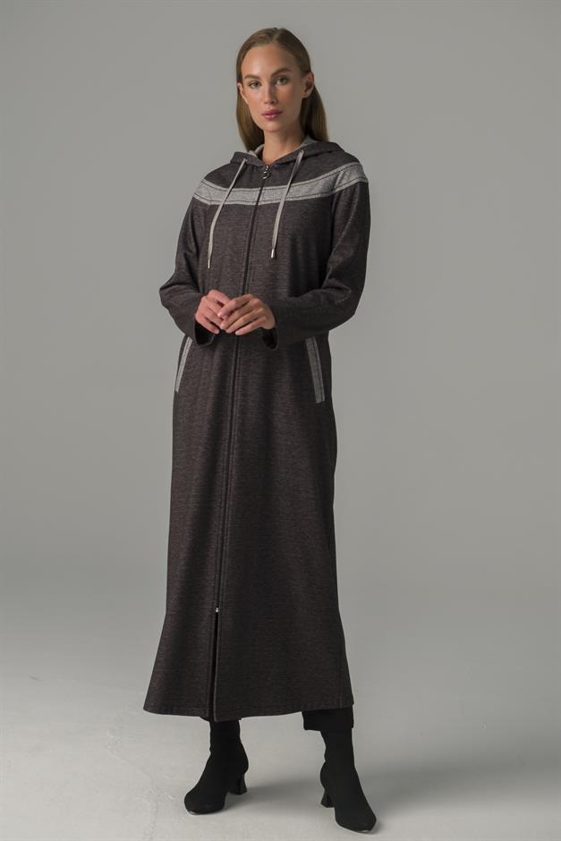 Fermuarlı Garni Detaylı Kalın Örme Astarsız Kap ANTRASİT 6279