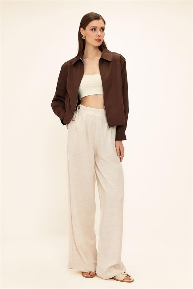 Short Gabardine Jacket with Zipper COFFEE 8260