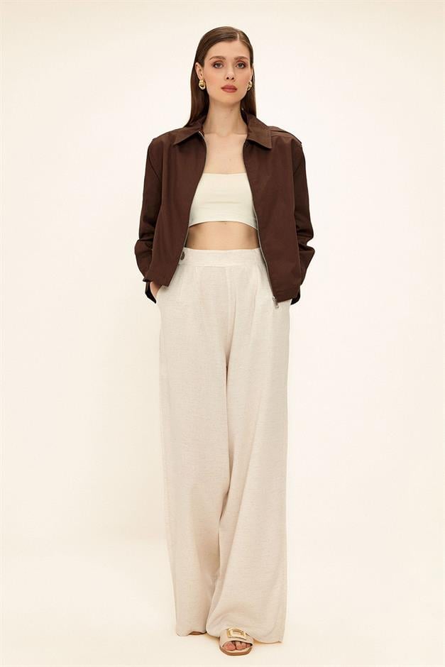 Short Gabardine Jacket with Zipper COFFEE 8260