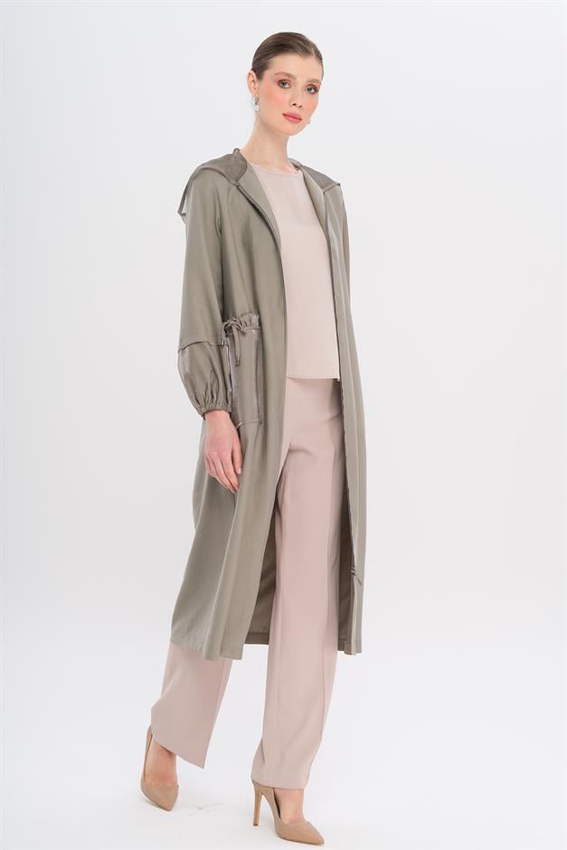 Mesh Hooded Garni Detailed Unlined Modal Coat GREY 6748