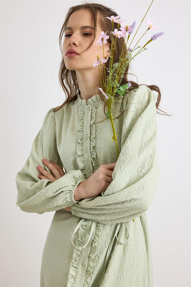 Fırfır Detaylı Jakar Elbise ÇAĞLA 9431-E