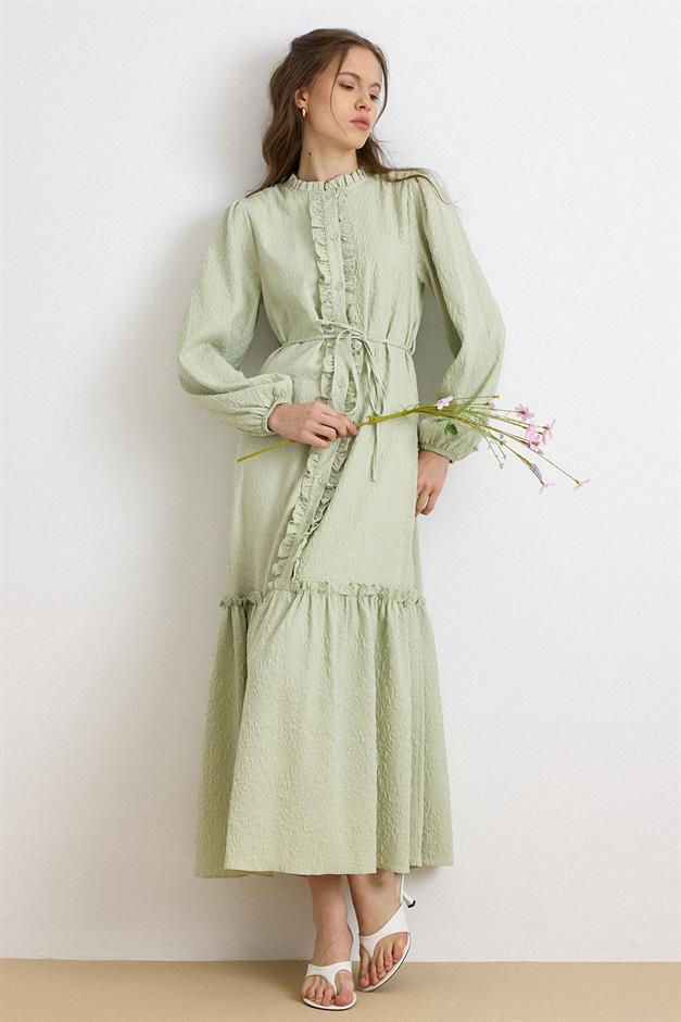 Fırfır Detaylı Jakar Elbise ÇAĞLA 9431-E