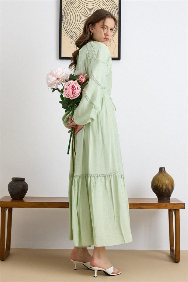 Fisto Detaylı Balon Kol Pamuklu Elbise MİNT 9427-E