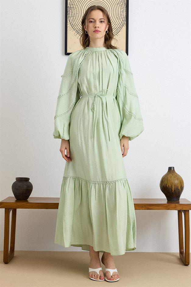 Fisto Detaylı Balon Kol Pamuklu Elbise MİNT 9427-E