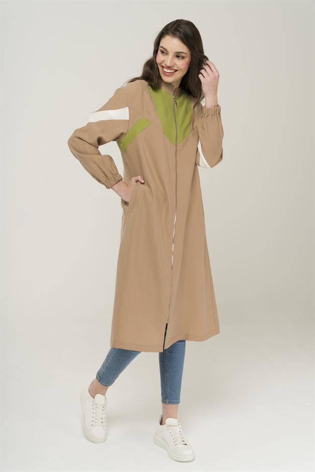 Garni Detailed Zipper Closure Unlined Coat VIZON 6471