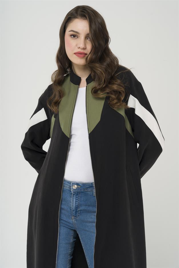 Garni Detaylı Fermuar Kapamalı Astarsız Kap SİYAH 6471