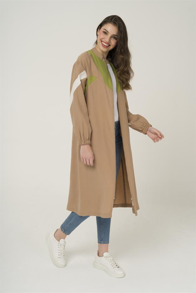 Garni Detailed Zipper Closure Unlined Coat VIZON 6471