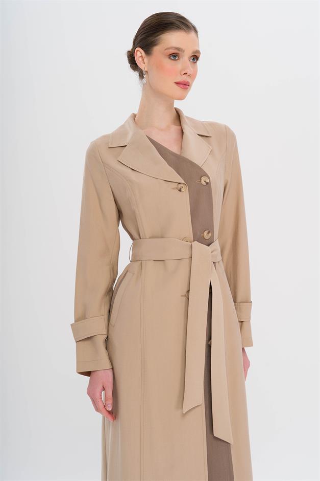 Garni Detailed Double-Breasted Unlined Modal Trench Coat IVORY 6734