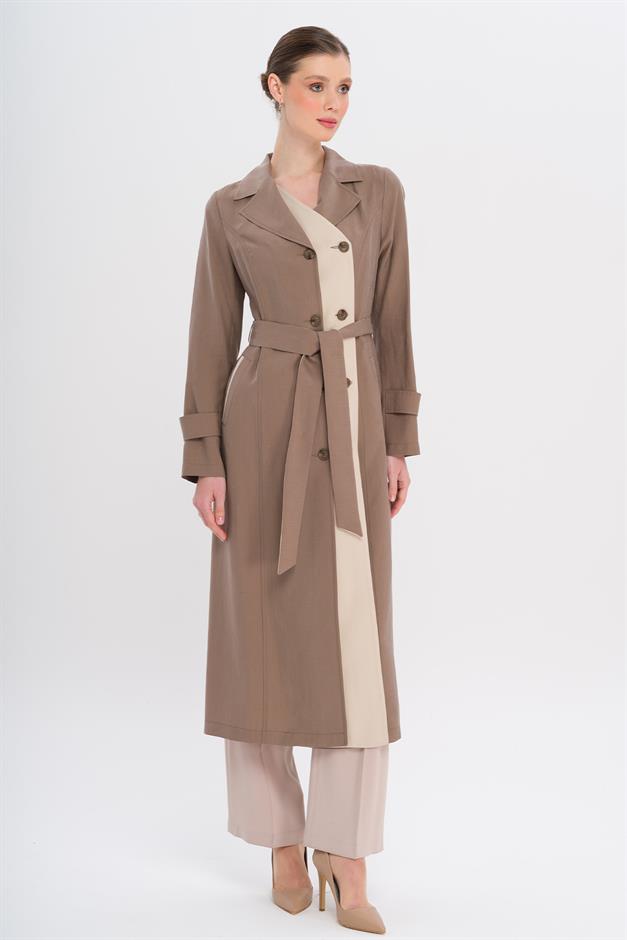 Garni Detailed Double-Breasted Unlined Modal Trench Coat A.COFFEE 6734