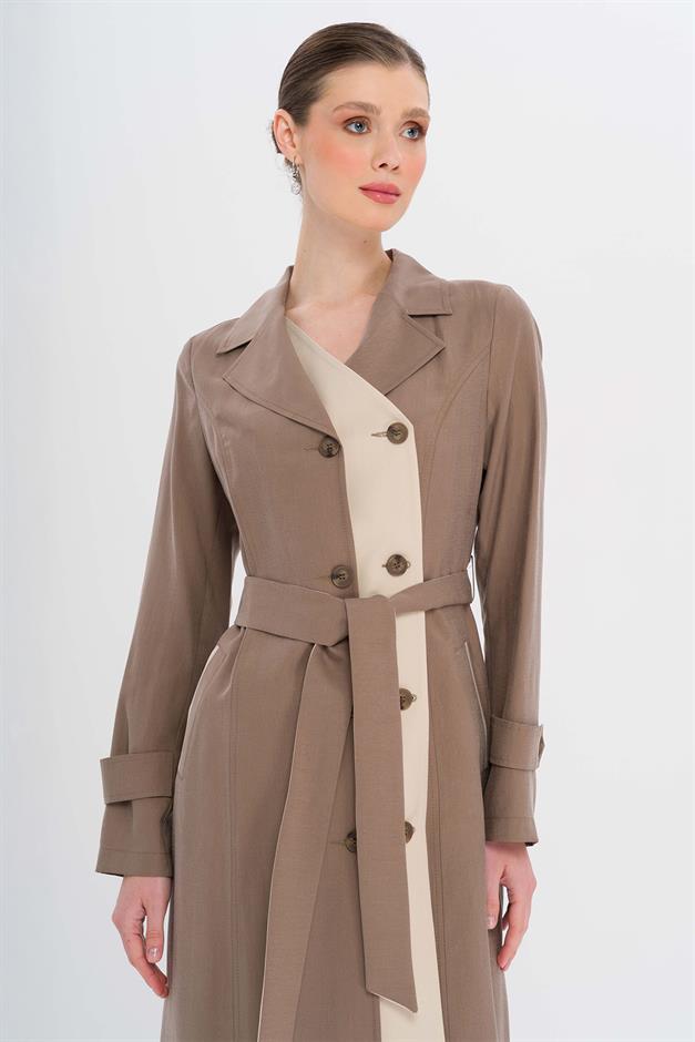 Garni Detailed Double-Breasted Unlined Modal Trench Coat A.COFFEE 6734