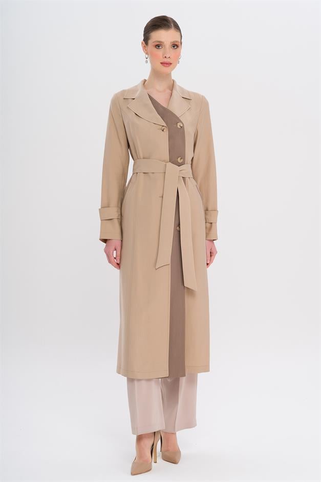 Garni Detailed Double-Breasted Unlined Modal Trench Coat IVORY 6734