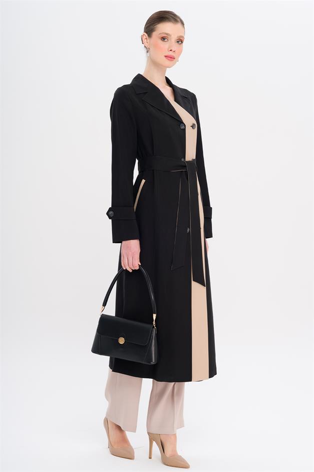 Garni Detailed Double-Breasted Unlined Modal Trench Coat BLACK 6734
