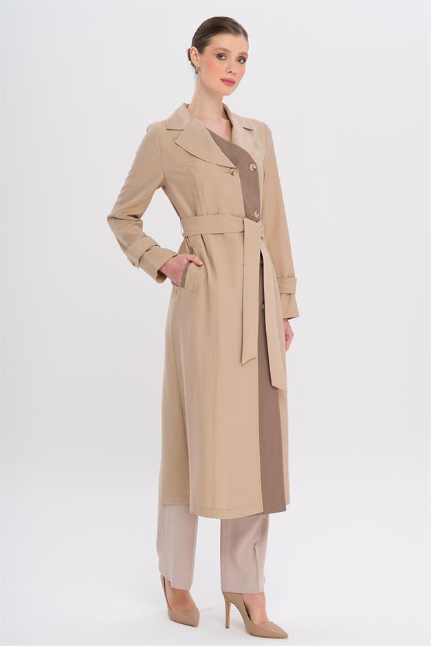Garni Detailed Double-Breasted Unlined Modal Trench Coat IVORY 6734