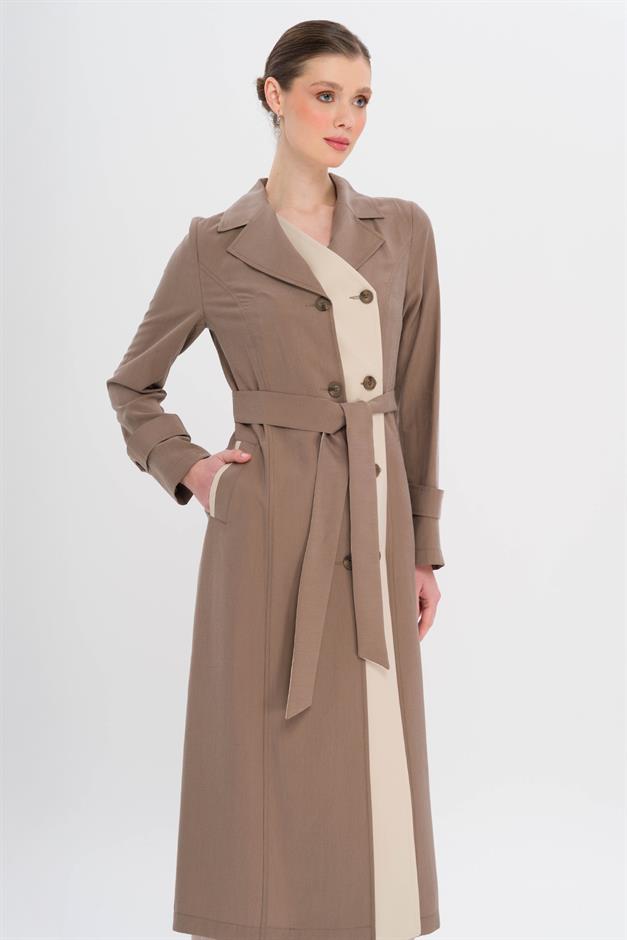 Garni Detailed Double-Breasted Unlined Modal Trench Coat A.COFFEE 6734