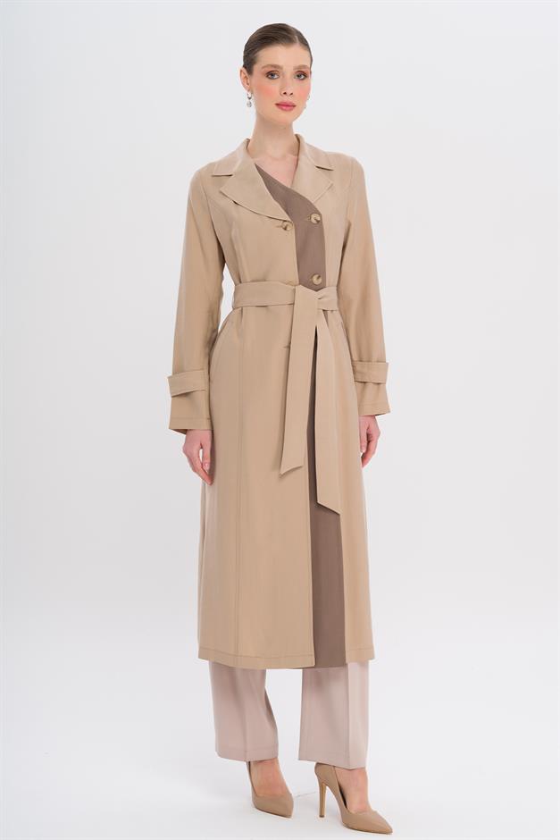 Garni Detailed Double-Breasted Unlined Modal Trench Coat IVORY 6734