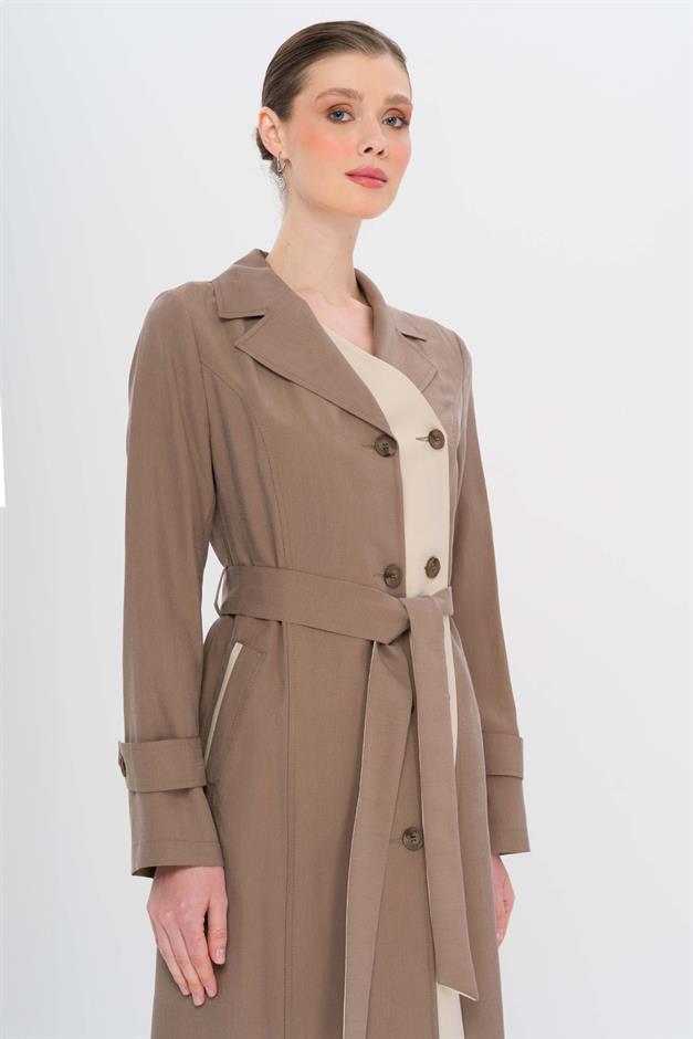 Garni Detailed Double-Breasted Unlined Modal Trench Coat A.COFFEE 6734