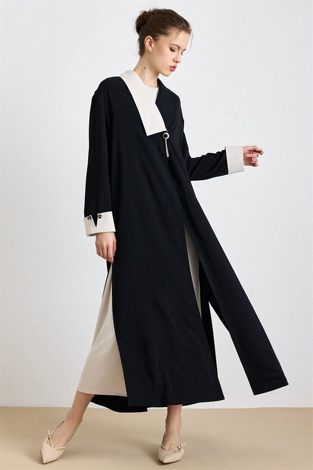Garni ve Aksesuar Detaylı Abaya Takım SİYAH 9424-TK
