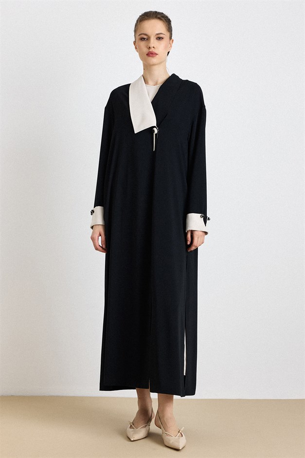 Garni ve Aksesuar Detaylı Abaya Takım SİYAH 9424-TK