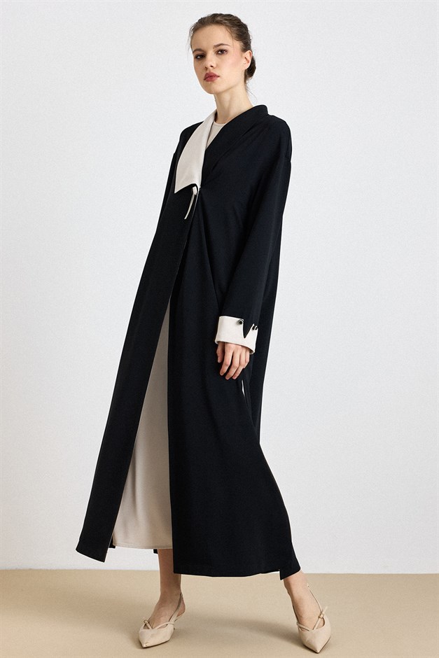 Garni ve Aksesuar Detaylı Abaya Takım SİYAH 9424-TK