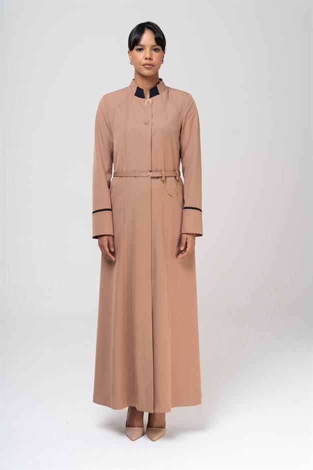 Garni ve Punto Detaylı Kemeri Zincirli Astarlı Pardesü KAMEL 6567