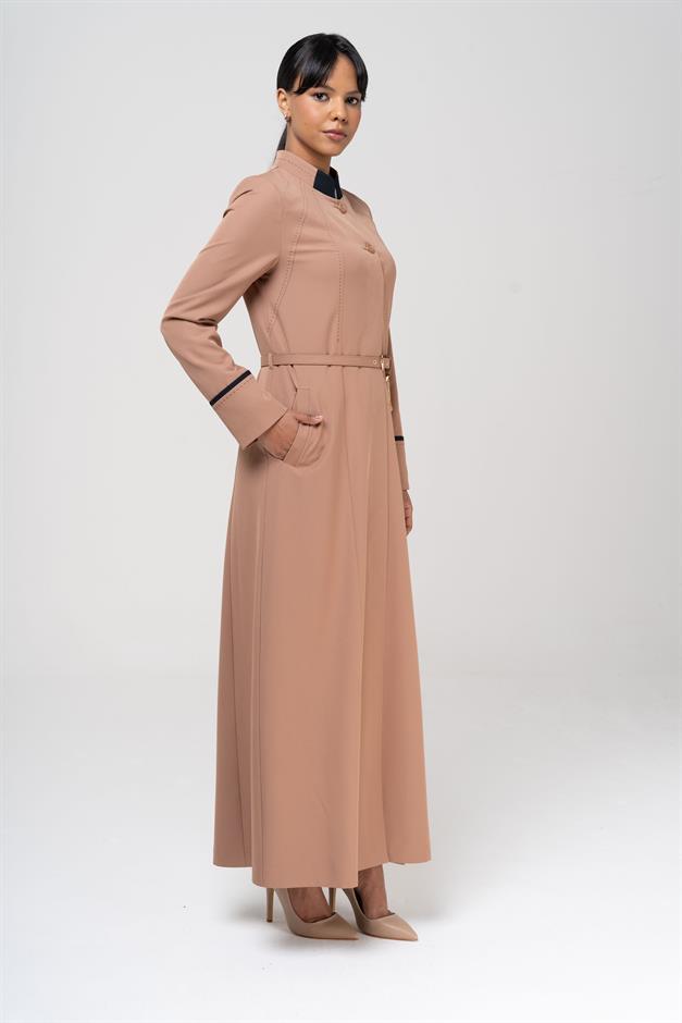 Garni ve Punto Detaylı Kemeri Zincirli Astarlı Pardesü KAMEL 6567