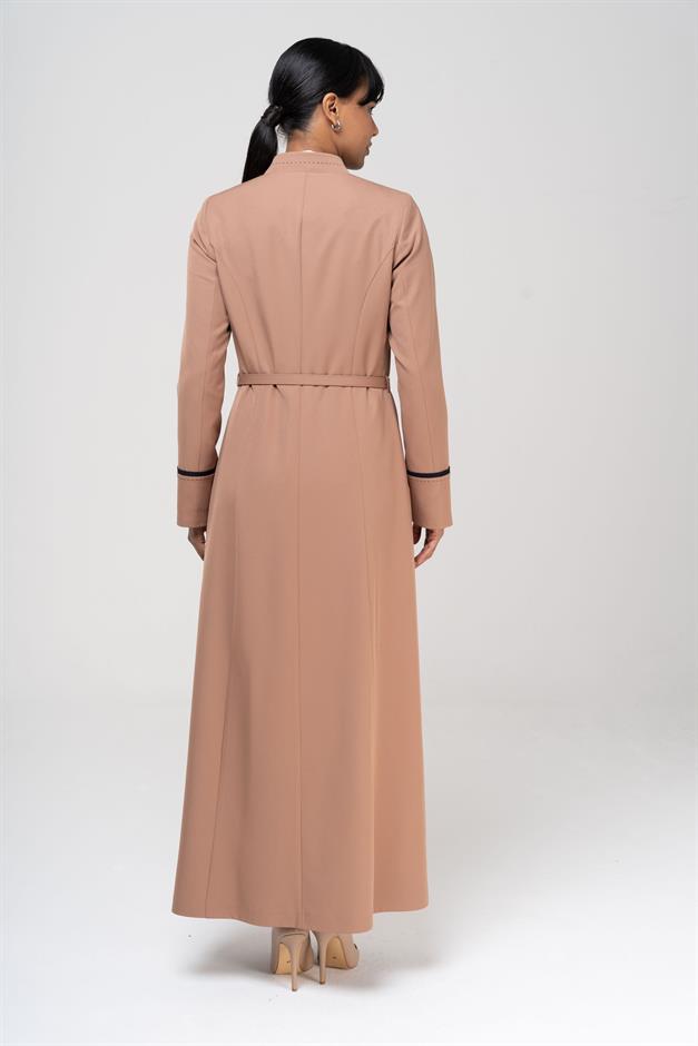 Garni ve Punto Detaylı Kemeri Zincirli Astarlı Pardesü KAMEL 6567