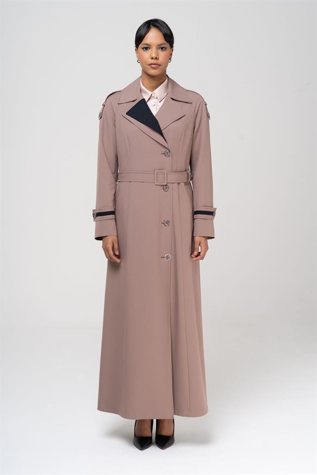 Garnili Apolet ve Çift Yaka Detaylı Astarlı Pardesü VİZON 6556