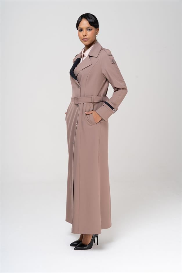 Garnili Apolet ve Çift Yaka Detaylı Astarlı Pardesü VİZON 6556