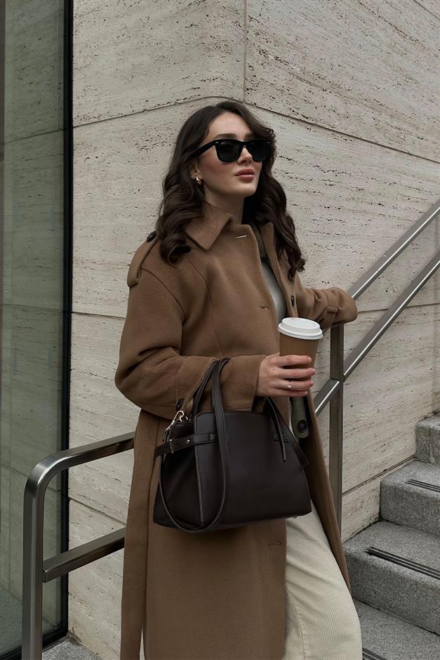 Oversize Long Coat with Shirt Collar and Epaulette Detail K. KAMEL 3064