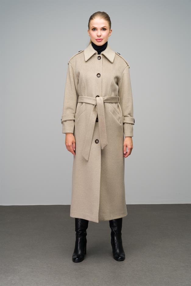 Oversize Long Coat with Shirt Collar and Epaulette Detail STONE 3064