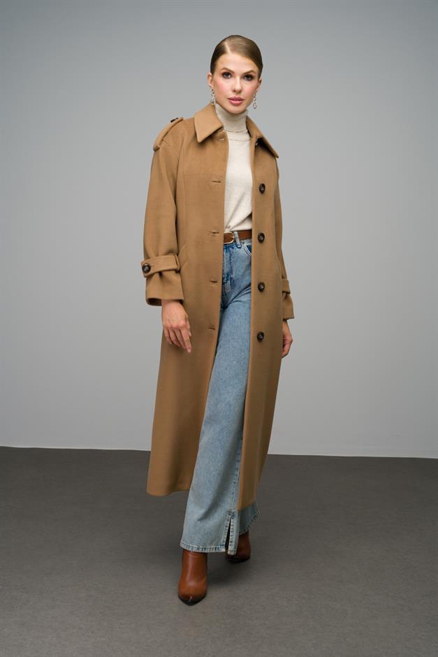 Oversize Long Coat with Shirt Collar and Epaulette Detail K. KAMEL 3064
