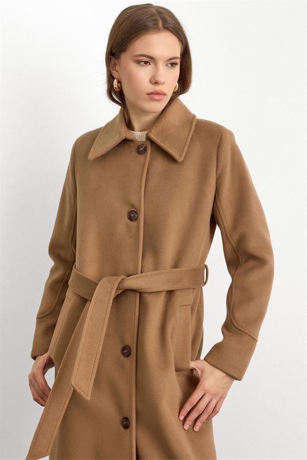 Gömlek Yaka Belden Bağlamalı Uzun Kaban K. KAMEL 3152