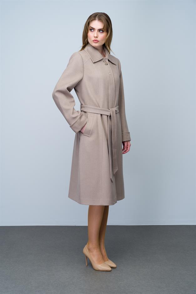 Shirt Collar Brooch and Point Detailed Plus Size Coat VIZON 3011