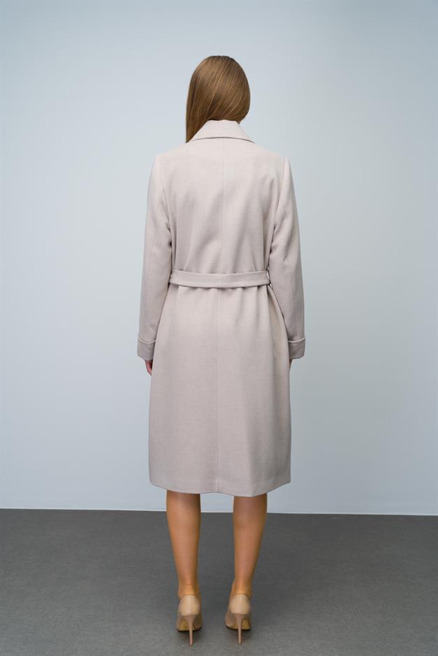 Shirt Collar Brooch and Point Detailed Plus Size Coat STONE 3011