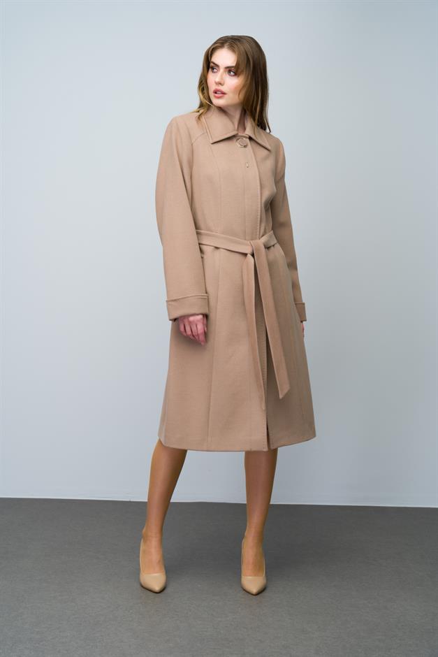 Shirt Collar Brooch and Point Detailed Plus Size Coat K. KAMEL 3011