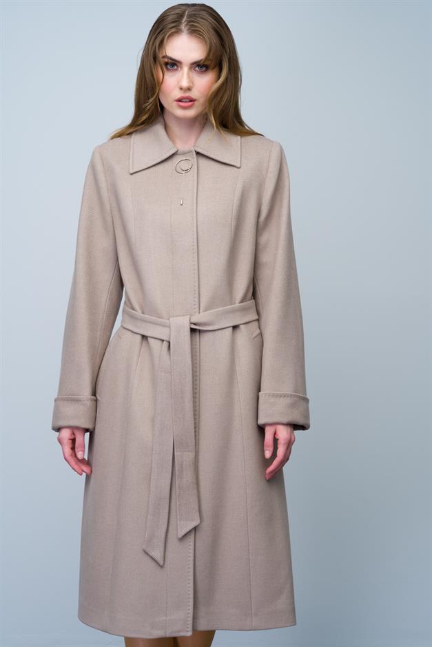 Shirt Collar Brooch and Point Detailed Plus Size Coat VIZON 3011