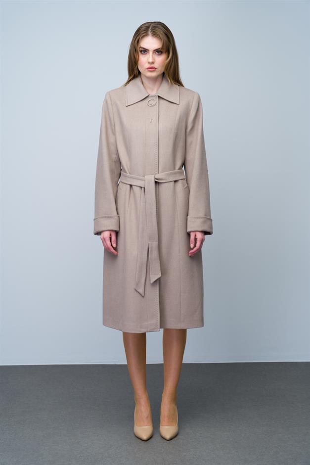 Shirt Collar Brooch and Point Detailed Plus Size Coat VIZON 3011