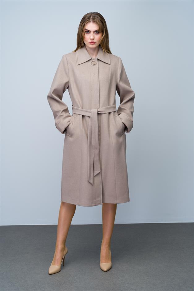 Shirt Collar Brooch and Point Detailed Plus Size Coat VIZON 3011