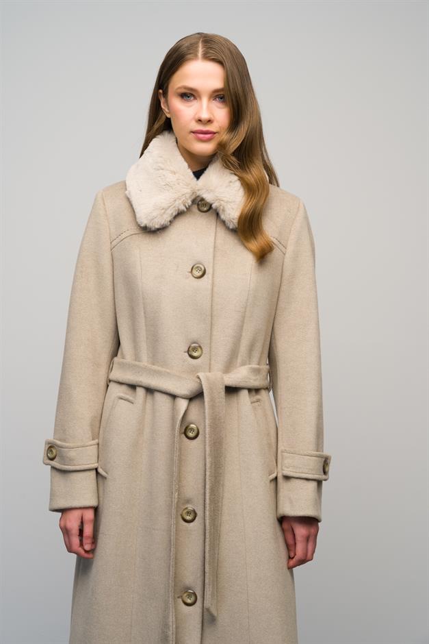 Detachable Fur Coat with Shirt Collar STONE 3071