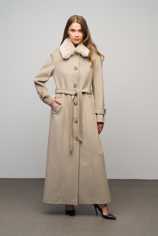 Detachable Fur Coat with Shirt Collar STONE 3071