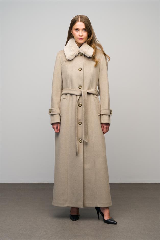 Detachable Fur Coat with Shirt Collar STONE 3071