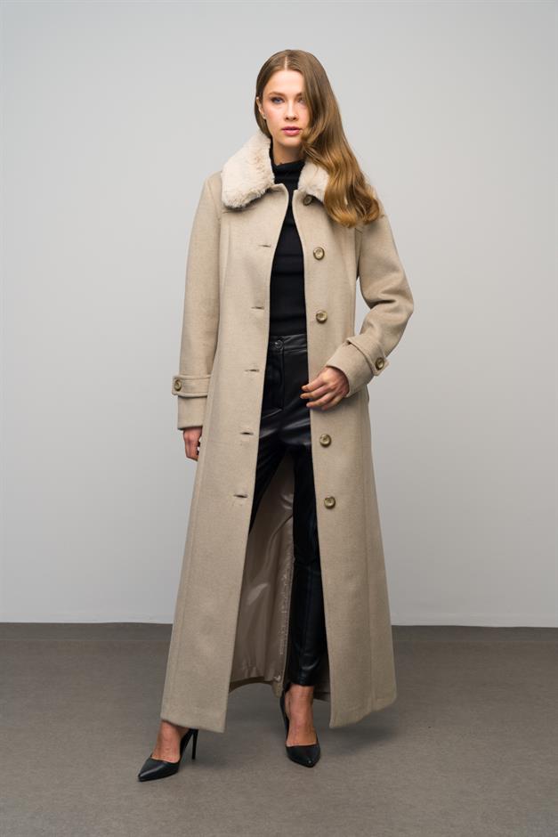 Detachable Fur Coat with Shirt Collar STONE 3071