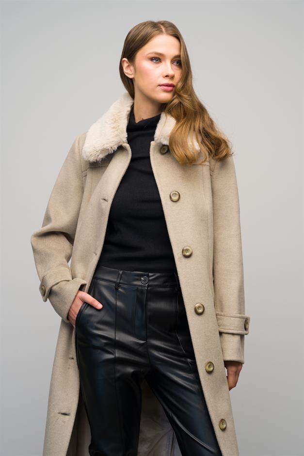 Detachable Fur Coat with Shirt Collar STONE 3071