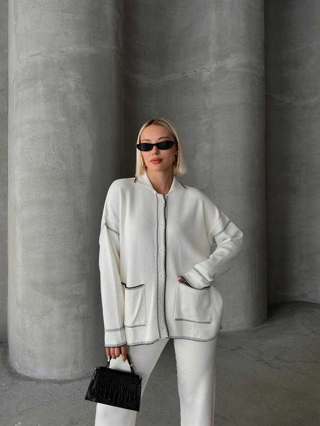 Shirt Collar Shepherd Stitched Two Piece Knitwear Suit IVORY 9239-TK